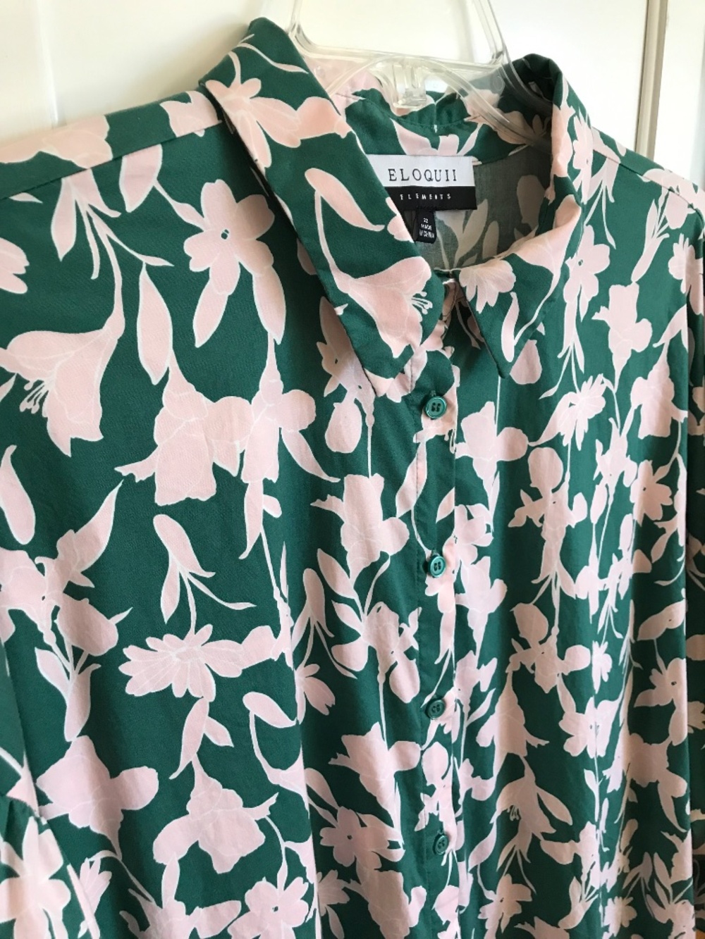 ELOQUII Cotton Blossom Print Shirt Dress with Puff Sleeves Plus Size 22 - Picture 6 of 16